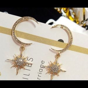 ❤NEW faux rhinestones moon & star drop earrings